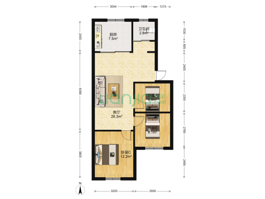 同发 3室1厅1卫 85平方