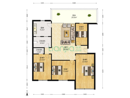 中山楼 4室1厅2卫 135平方