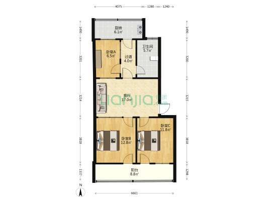 粮食局小区 3室1厅1卫 88平方