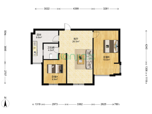 水畔御景锦园 2室1厅1卫 90平方