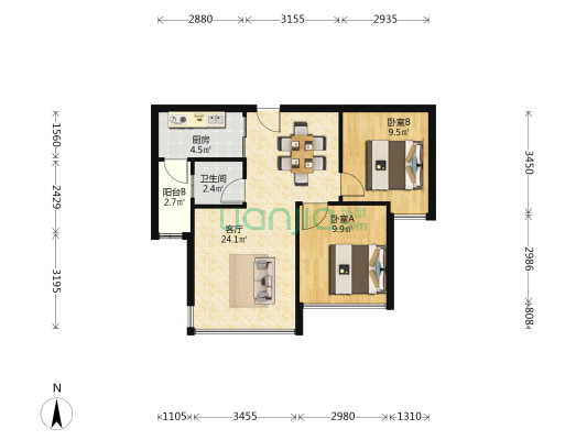 昊康广场花园 2室1厅1卫 70平方
