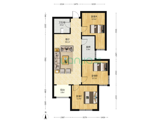 华宸·华庭 3室1厅1卫 108平方