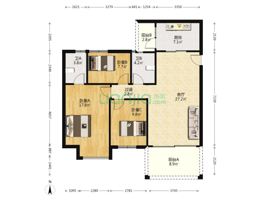 碧桂花城（西区） 3室1厅2卫 97平方