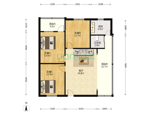 西清路1号 3室1厅1卫 99平方