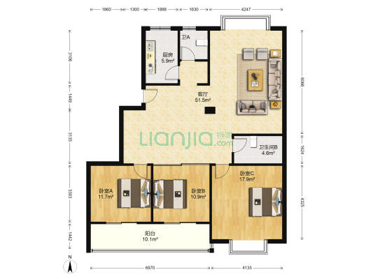 常安佳苑 3室1厅2卫 135平方
