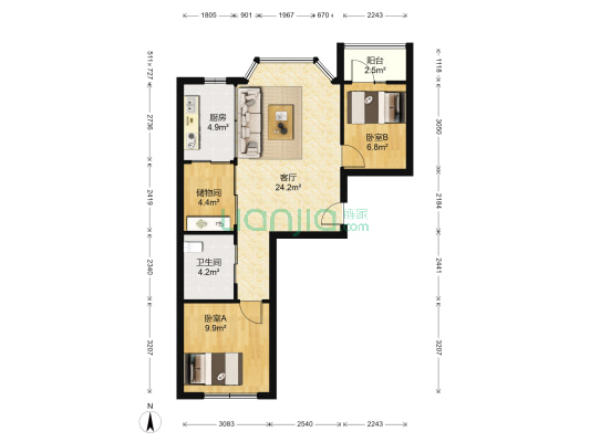 金园名城 2室1厅1卫 79平方