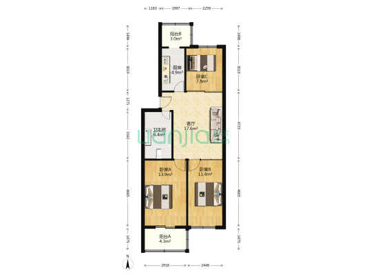 田村山南路9号院 3室1厅1卫 89平方