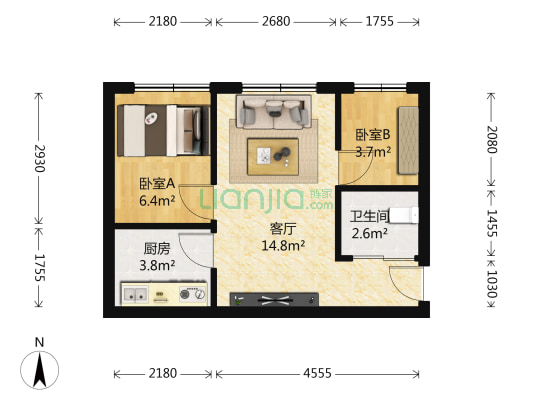安心街 2室1厅1卫 45平方
