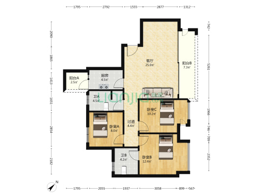 中国铁建南国天骄二期 3室1厅2卫 100平方