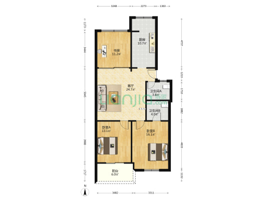 规划局宿舍 3室1厅2卫 104平方