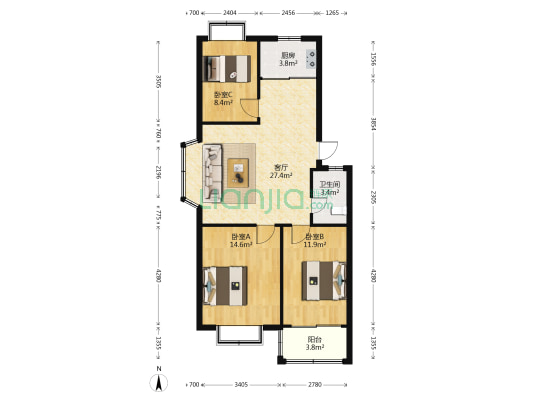 加州城b区 3室1厅1卫 90平方
