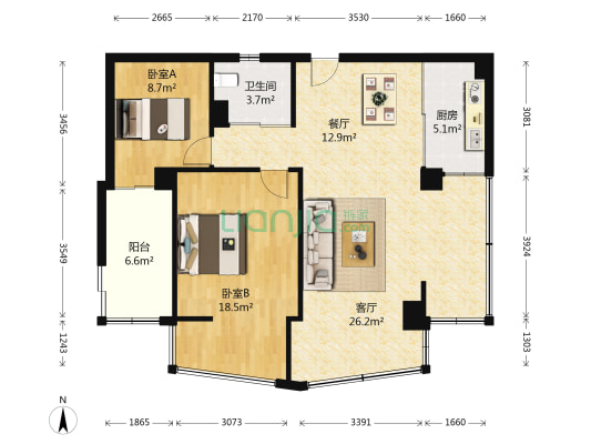 金川家园 2室2厅1卫 82平方