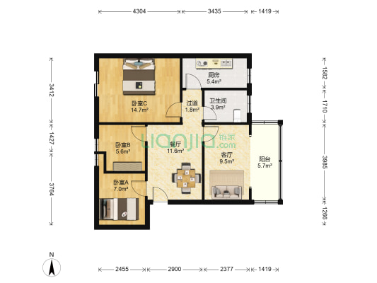 辉河路59弄 3室2厅1卫 82平方