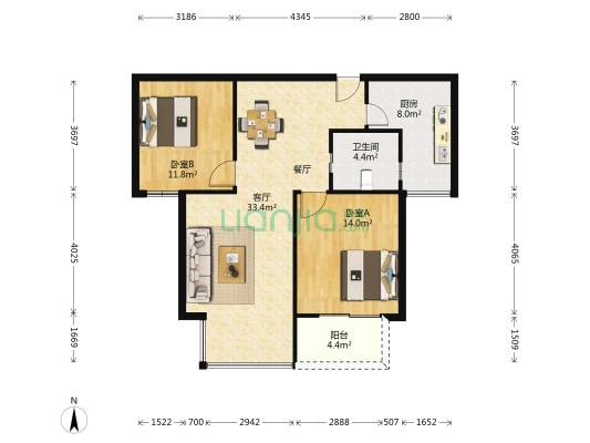 中环锦园 2室1厅1卫 104平方