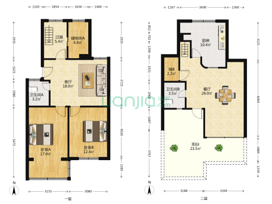 马臻路81号 2室2厅2卫 74平方