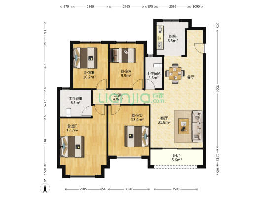 华清园文津观澜 4室1厅2卫 143平方