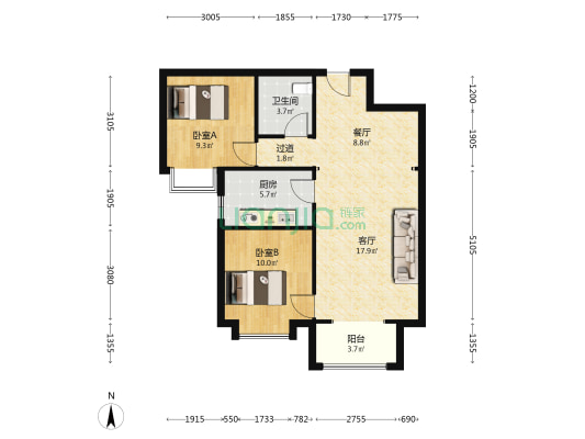 碧桂园城市花园二期 2室2厅1卫 90平方