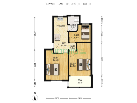 文一路57号 3室1厅1卫 63平方