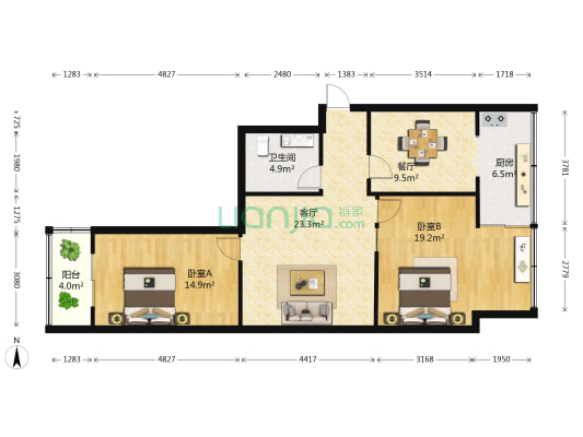 南城壕小区 2室2厅1卫 94平方