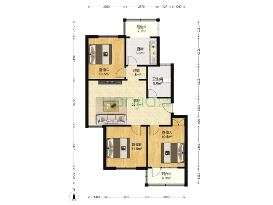 西坡南街4号 3室1厅1卫 89平方