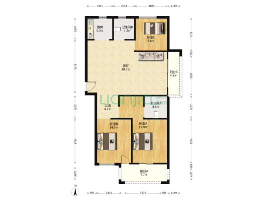东详田新村·东港家园 3室1厅2卫 158平方