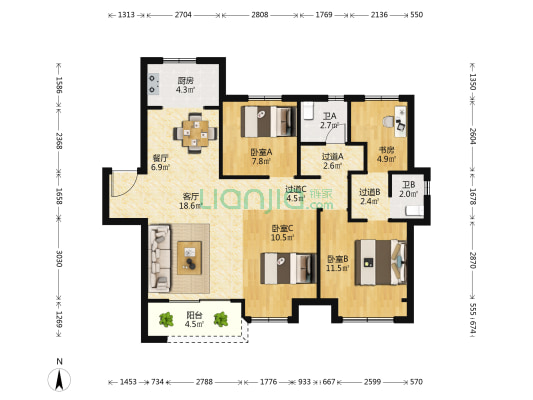 新浦西孔雀城-1.0期云樾东方苑 4室2厅2卫 110平方