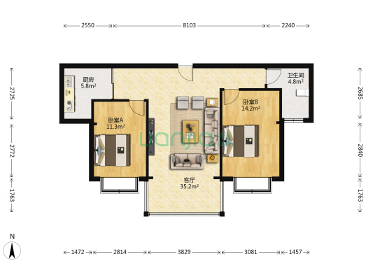 建苑小区 2室1厅1卫 93平方