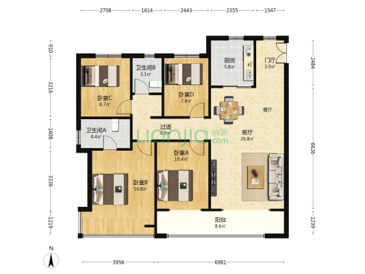 中冶奥体云璟 4室1厅2卫 130平方