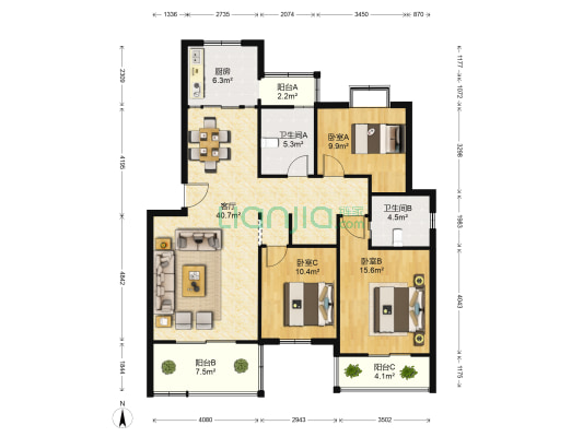 森隆蓝波湾 3室1厅2卫 117平方