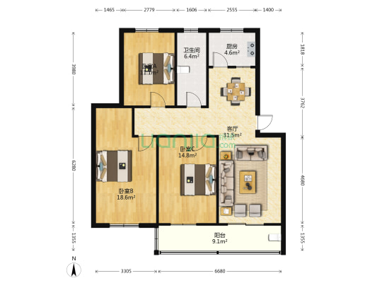 骏马花园 3室1厅1卫 118平方