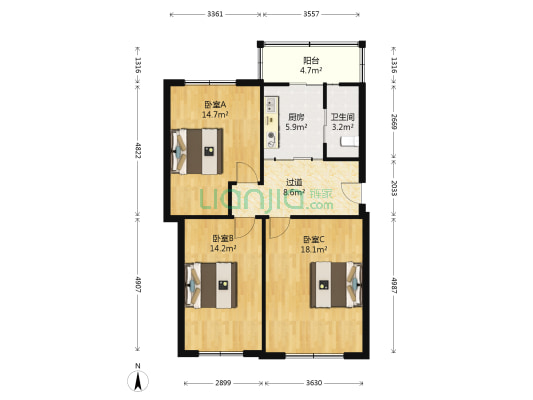 景星南小区 3室0厅1卫 93平方