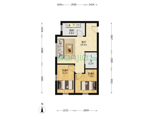 兴田上城 2室1厅1卫 70平方
