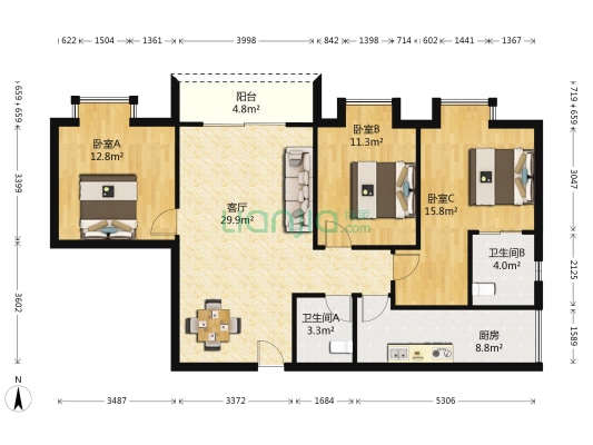 新胜三村5号 3室1厅2卫 103平方