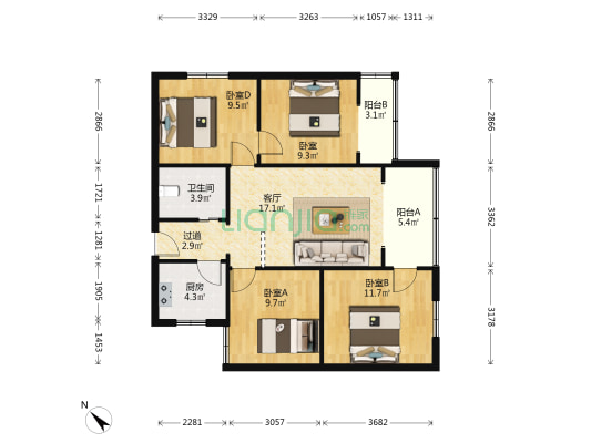 子龙公寓 4室1厅1卫 101平方