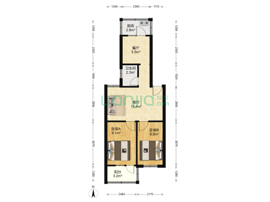 团结小区 2室2厅1卫 60平方