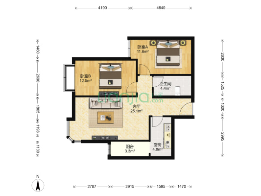四方景园二区 2室1厅1卫 84平方