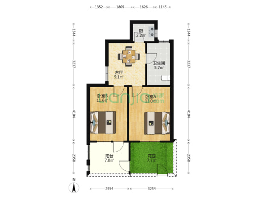 人民路204号 2室1厅1卫 54平方
