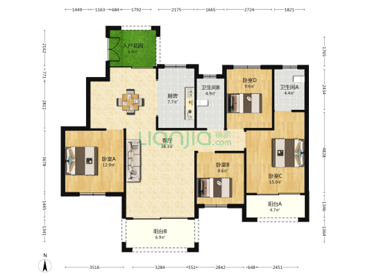城发恒伟北城首府B区 4室1厅2卫 139平方