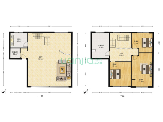 工人村61到63号 3室1厅2卫 208平方