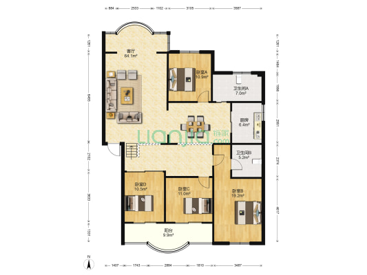 棕东小区 4室1厅2卫 159平方