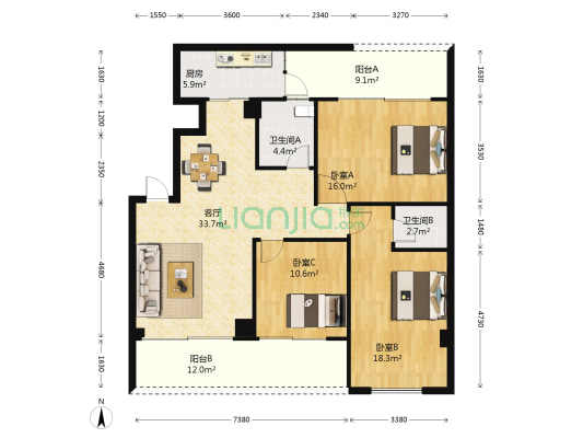逢胜大厦 3室1厅2卫 134平方