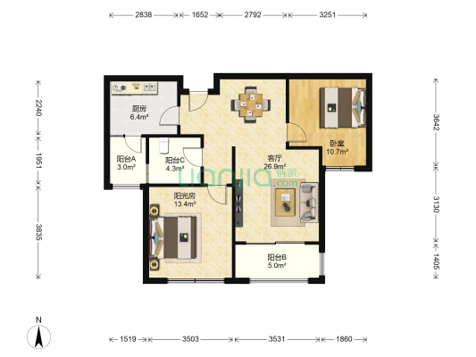 蠡墅花园天怡苑 1室1厅0卫 86平方