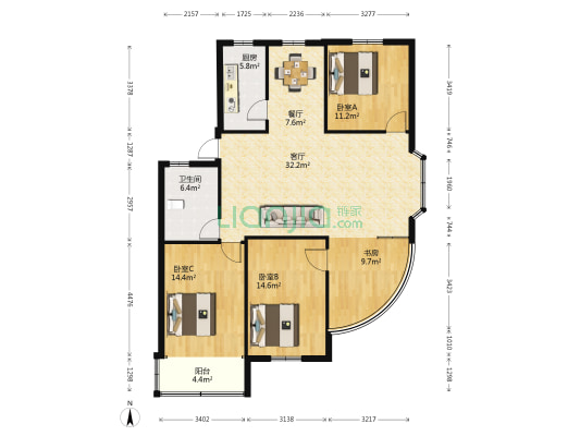 修川路691号 4室2厅1卫 134平方