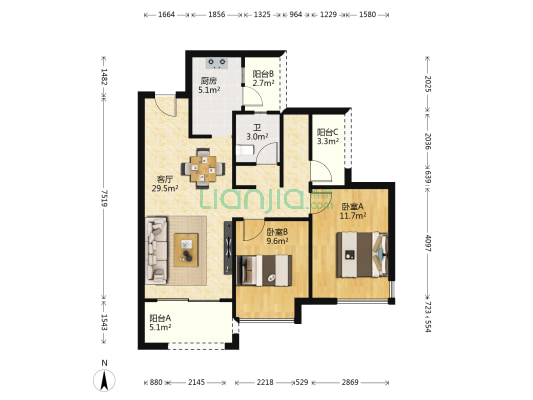 金科卓越集美江湾 2室1厅1卫 88平方