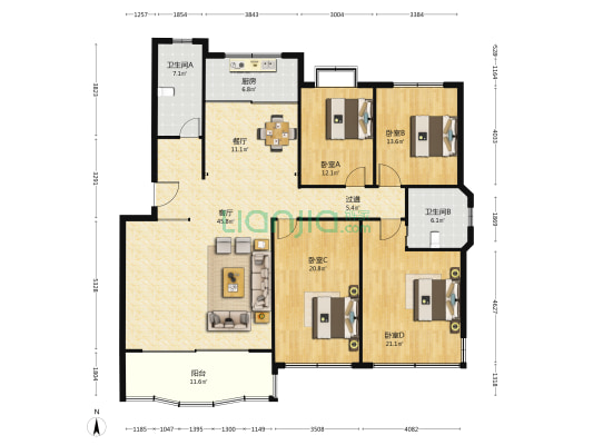 樱海园一期 4室2厅2卫 188平方