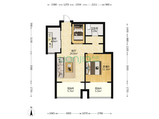 贵都家园 2室1厅1卫 73平方