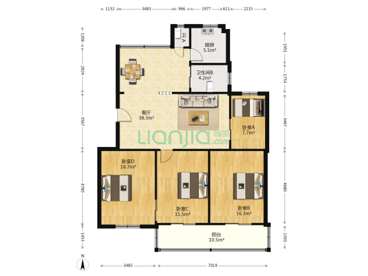 大星公寓 4室1厅2卫 125平方