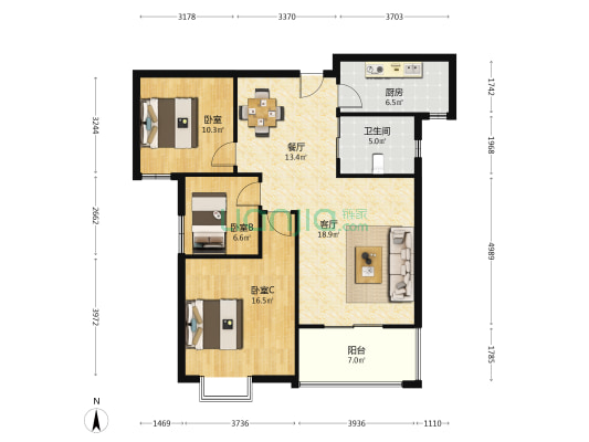 北洋桥鑫园 3室2厅1卫 109平方