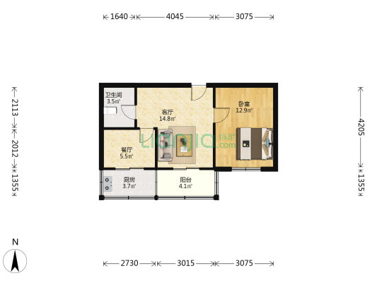 福贤里 1室2厅1卫 51平方