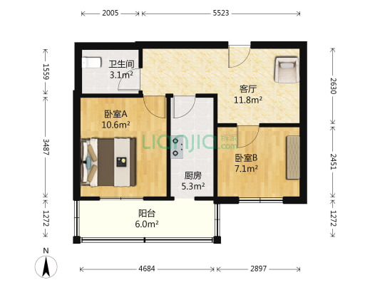 凤祥新城二期 2室1厅1卫 55平方